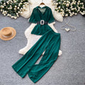 Lightly mature style, age-reducing and lazy feeling two-piece set women's summerstuds decorative waist topshigh waistloose pantssuit