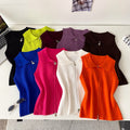 Korean style commute chic: women's summer slim-fit sleeveless knit vest with polo collar and zipper detail