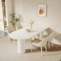 Creamy white rock slab dining table and chair set - modern minimalist semi-circular dining table for small spaces