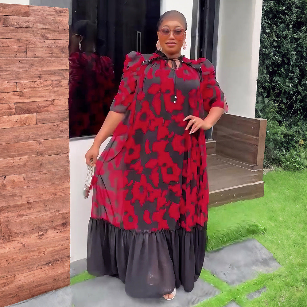 African plus size women's dress -  cross-border e-commerce,  chiffon printed dress