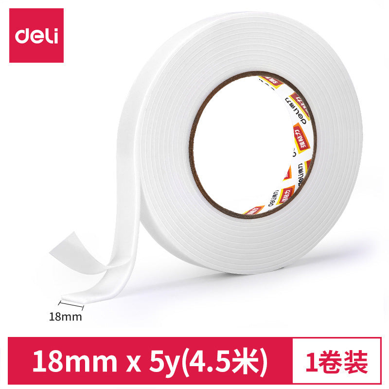Deli 30411 double-sided tape foam glue two-sided tape length 4.5 meters wide 18mm fixed sponge thickened sticker