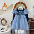 Girls' spring dress new : stylish baby girl birthday dress, fleece-lined and thickened, elsa princess dress, trendy style
