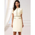 Amazon fashion elegant short sleeve round neck dress  summer new pearl slim fit elegance skirt