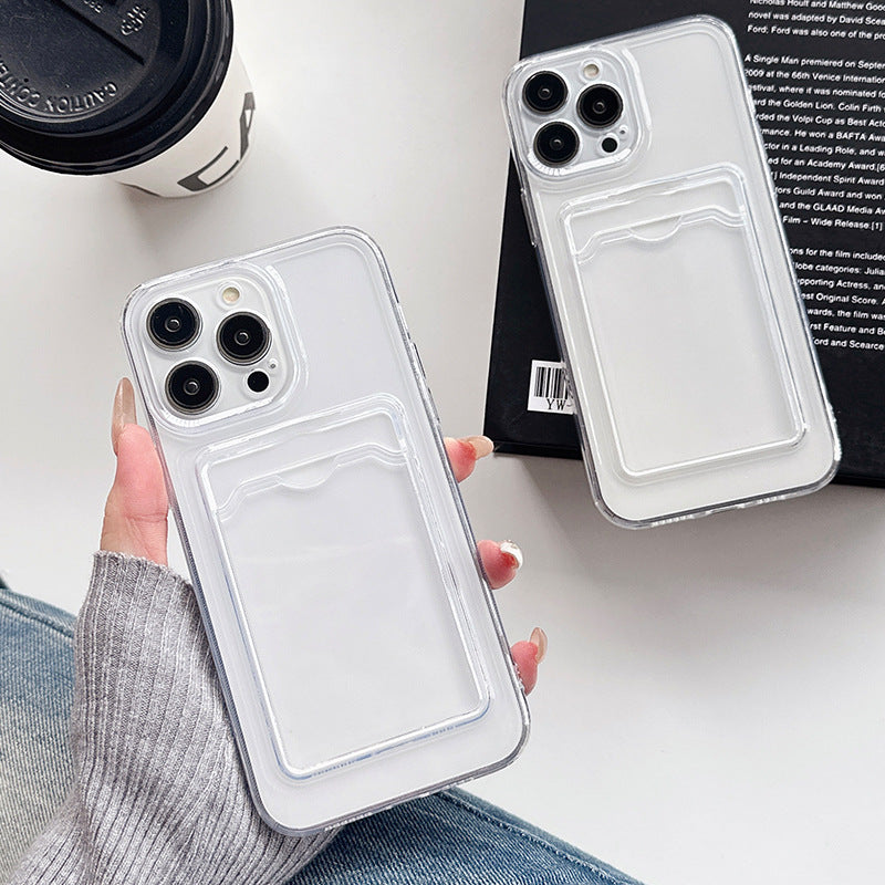 Card slot transparent case for apple 15 pro full coverage phone case iphone 11/12 minimalist anti-drop protective cover
