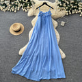 Vacation style yellow halter gentle style elegantdress women's summer sleeveless slimming look long skirt summer atmosphere