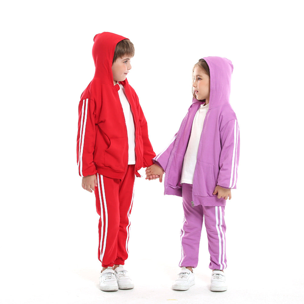 Export children's clothing kidsnew arrivalcasual zipper shirt suit cotton spring & fall hoodie sportswear two-piece set