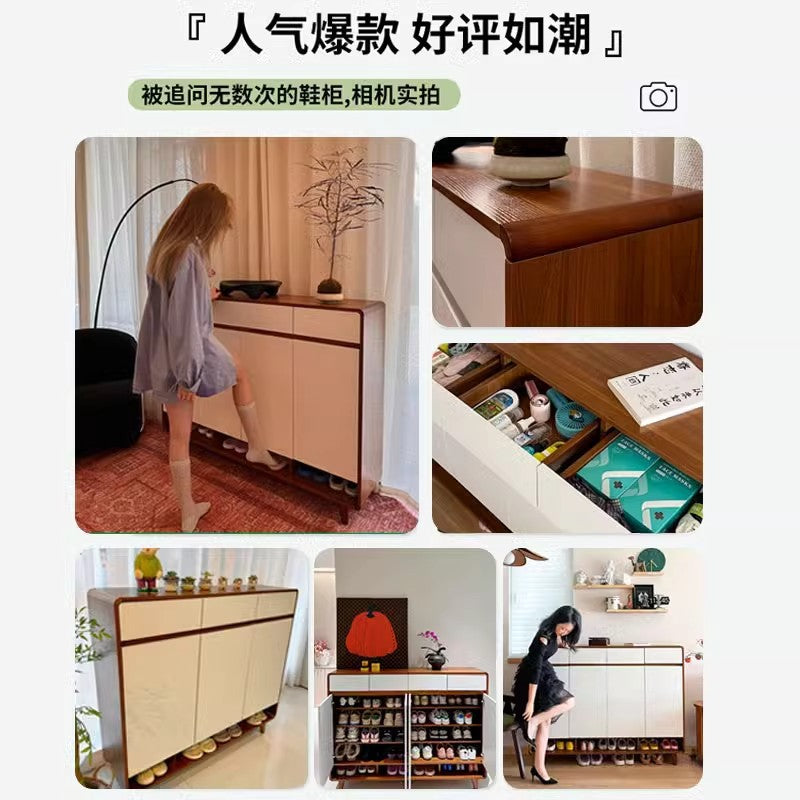 Shoe cabinet household entrance home storage integrated against the wall indoor entrance corridor corridor 2025 explosion solid wood shoe rack