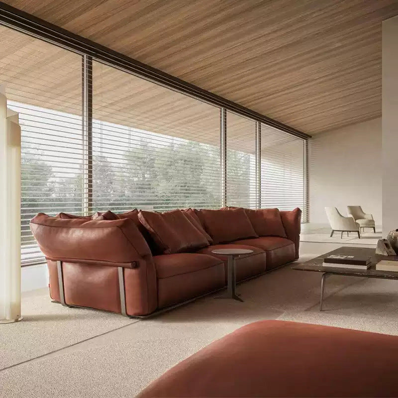 Italian normcore fabric sofa, lazy living room petal sofa, classy cotton and linen large flat layer straight row corner sofa