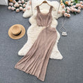 Trendy knitted set for women: new summer collection - unique openwork jacquard camisole and high-waisted bodycon maxi skirt two-piece outfit