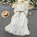 French red puff sleeve commuter short-sleeve dress - women's summer slimming a-line tassel cake dress
