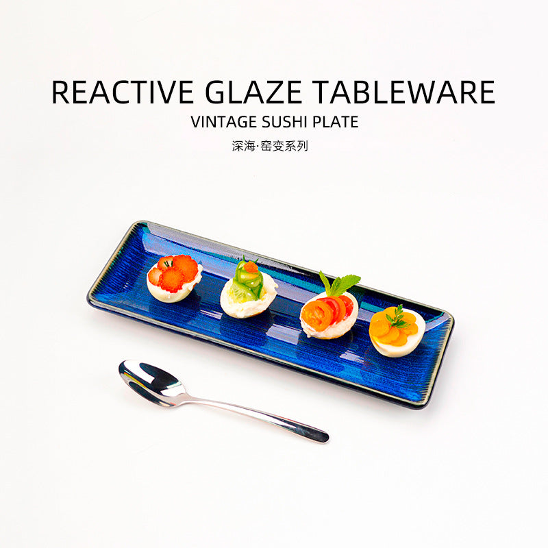 Creative kiln-turned retro ceramic tableware japanese style high-looking sushi plate long plate sashimi dish dessert plate