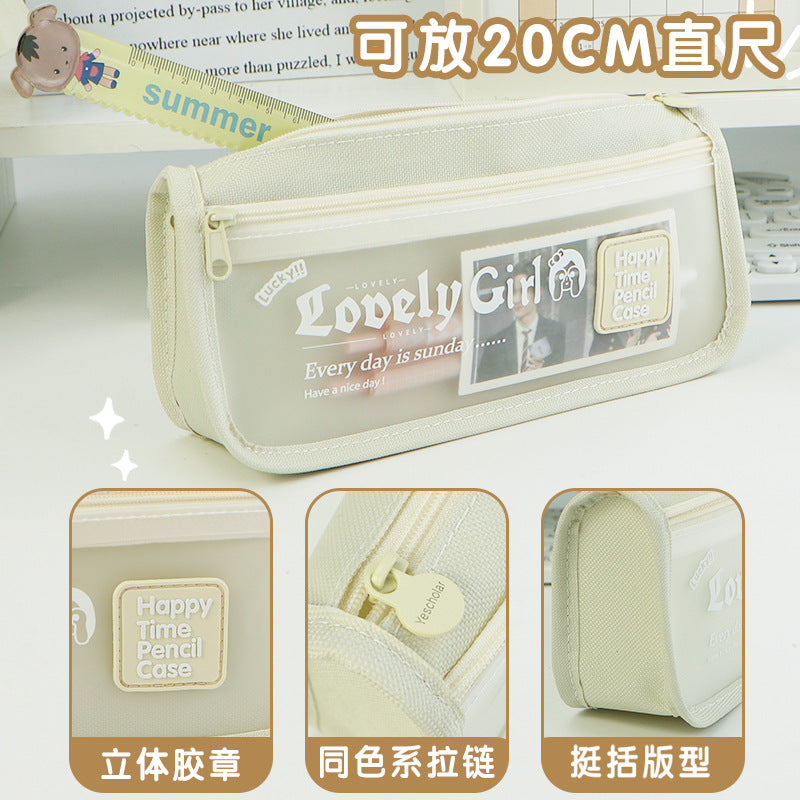 Cross-border  large-capacity primary and secondary school students stationery box simple stationery bag ins high-value girl transparent pencil case