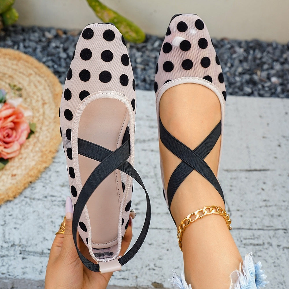 Exportfashion round toe shallow mesh polka dot one-piece buckle plus size 35-43 plaidflatsflats women's shoes
