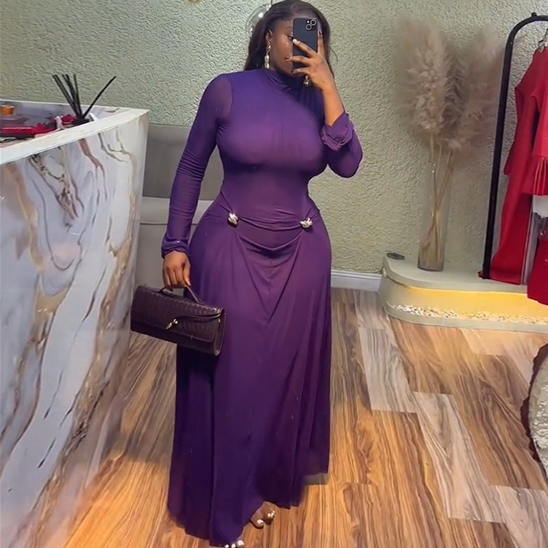 European and american cross-border women's fashion:  summer new arrival - elegant, high-end, asymmetrical neck, slim-fit, designer long dress
