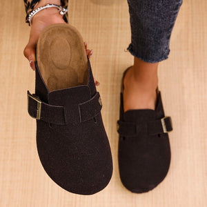 Leopard print platform birkenstock-style women's shoes - new spring/autumn  collection - slip-on, closed-toe, birkenstock-style mules for outdoor wear