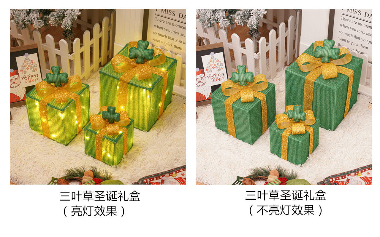 Christmas special birthday party warm atmosphere decorative gift box light, folding Christmas gift box three-piece bedside lamp