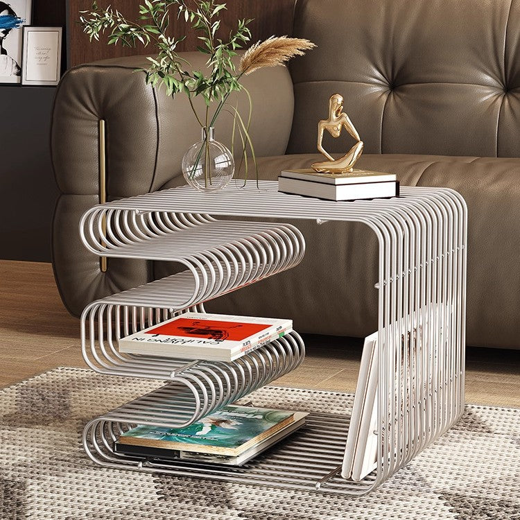 Same-day delivery of wrought iron line small coffee table, creative newspaper and magazine rack, storage bookshelf, bedside table, living room sofa side table