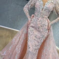 new european and american cross-border women's fashion  dress - sexy v-neck long sleeve gold-sprinkled train evening gown