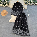 French chic two-piece set: autumn lantern sleeve blouse & high-waisted maxi skirt - effortless style for work or play
