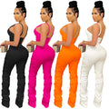 X5215    pure colorsexy women's suspenders chest zipper vest pants two-piece set