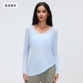 Loose-fit women's long-sleeve sports top - v-neck drawstring waist slimming yoga shirt - casual fitness long-sleeve tee d26100