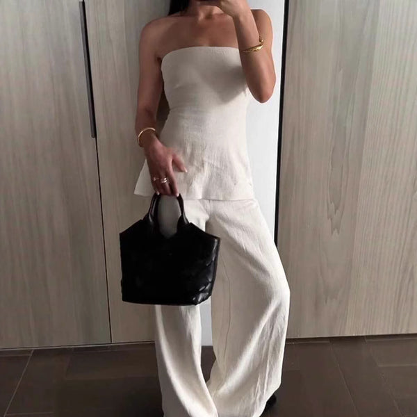 TK   two-piece set women's slim tube top plus casual wide-leg pants set