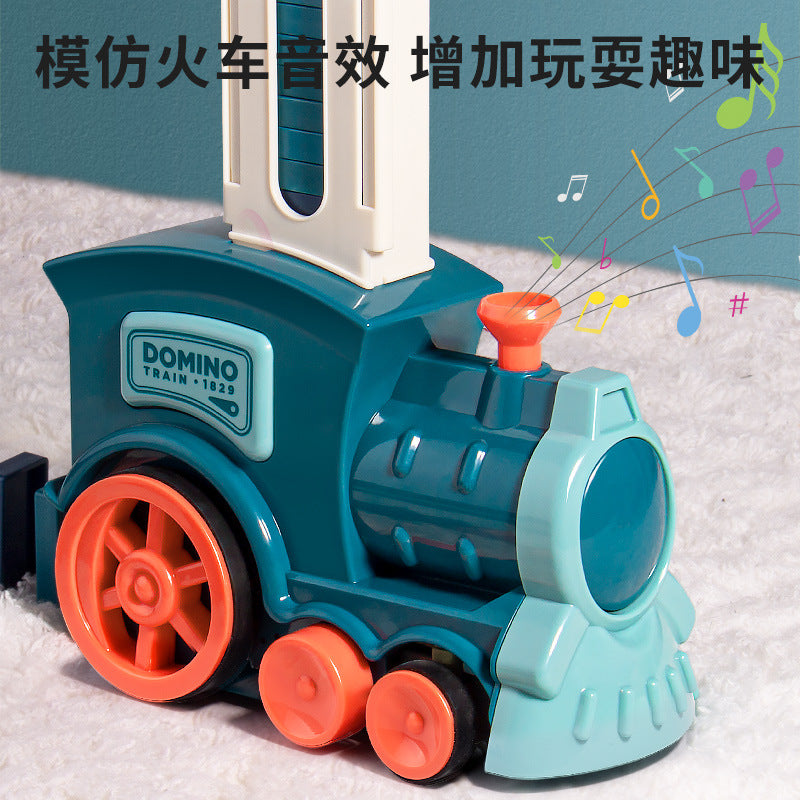 Domino electric train - educational toy for boys, automatic dispensing, music car, building blocks, assembled toy for girls