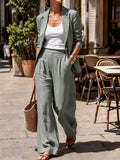 Retro rice apricot linen suit lapel casual small suit high waist pleated loose pantselegantsuit