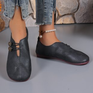 export  summer soft leather flat loafers women's round toe slip-on plus size comfortable and versatile shoes