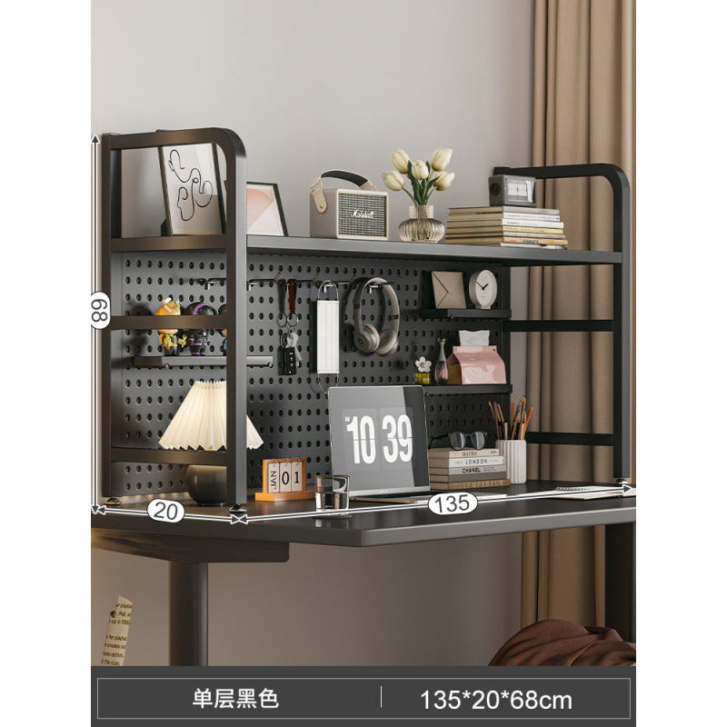 Desktop hole board wrought iron bookshelf, table shelf, dormitory layered storage rack, desk household finishing rack