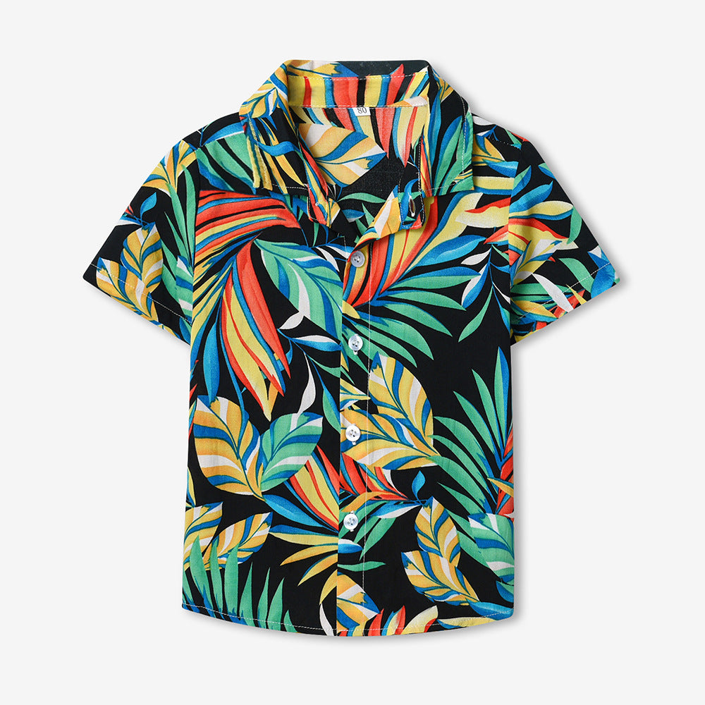 children's clothing, new boys' short-sleeved shirts, vacation beach style floral shirts, boys' short-sleeved shirts, children's shirts for boys, summer