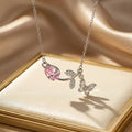 Popular and versatile copper-inlaid zirconium full-diamond tulip butterfly necklace for women, accessible luxury niche elegant clavicle chain jewelry