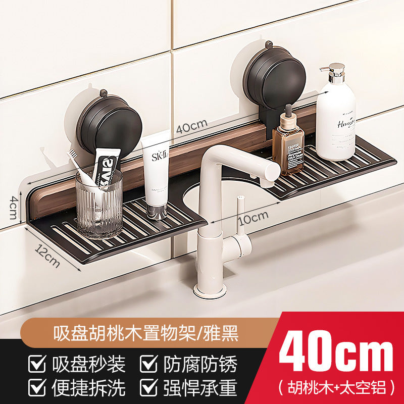 Walnut bathroom mirror front faucet storage rack suction cup no punch bathroom wash basin wall hanging storage rack
