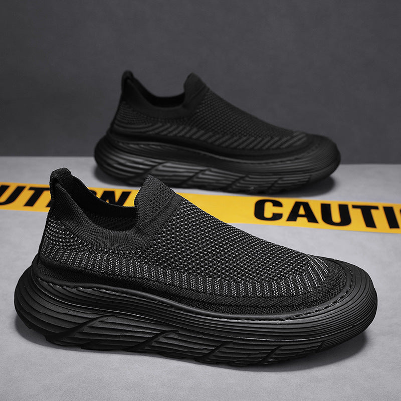 European 2026 new spring casual sneakers men's slip-on chunky platform flyknit breathable lightweight niche sneakers