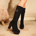 suede slimming look high-heeled fashion boots autumnew arrival thick heel plus size belt buckle retro boots for women