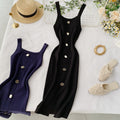 Knitted dress 2020 new summer style elegant square neck slim fit button-down sleeveless tank top slit midi dress