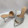 Summer women's stunning rhinestone stiletto heel mules - perfect with dresses, pointed-toe single strap high heels, sexy and comfortable for all-day wear