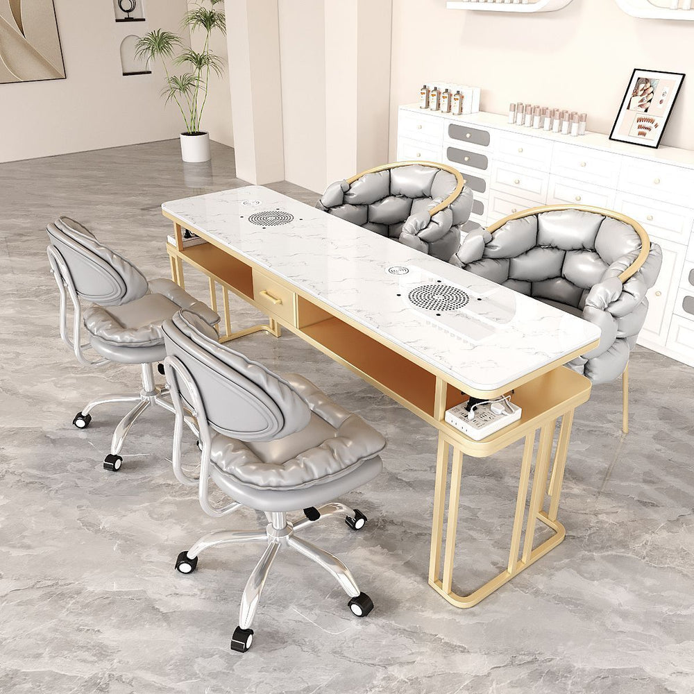 New arrivalpopular nail art table and chair suit single double light luxury vacuum cleaner makeup nail art shop manicure table imitation marble