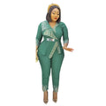 African   new arrival  hot diamond beaded tops pants waist two-piece set olwork clothing women's clothing