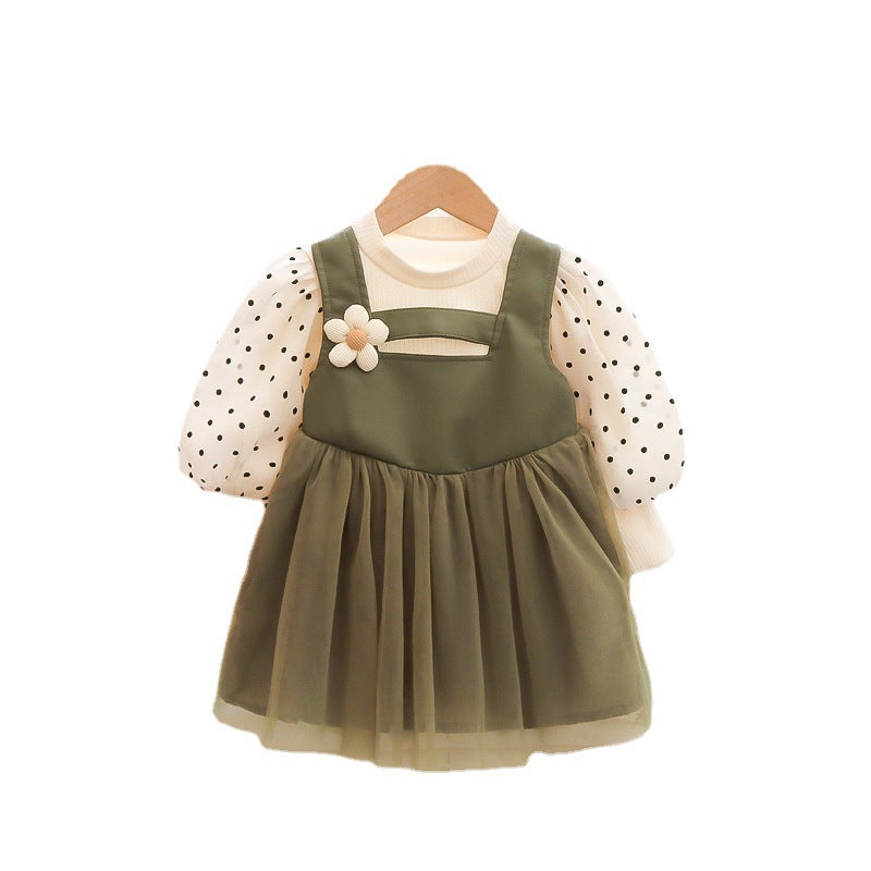 Trendy korean style baby girl fashionable two-piece look tank dress - new spring  little girl mesh princess dress