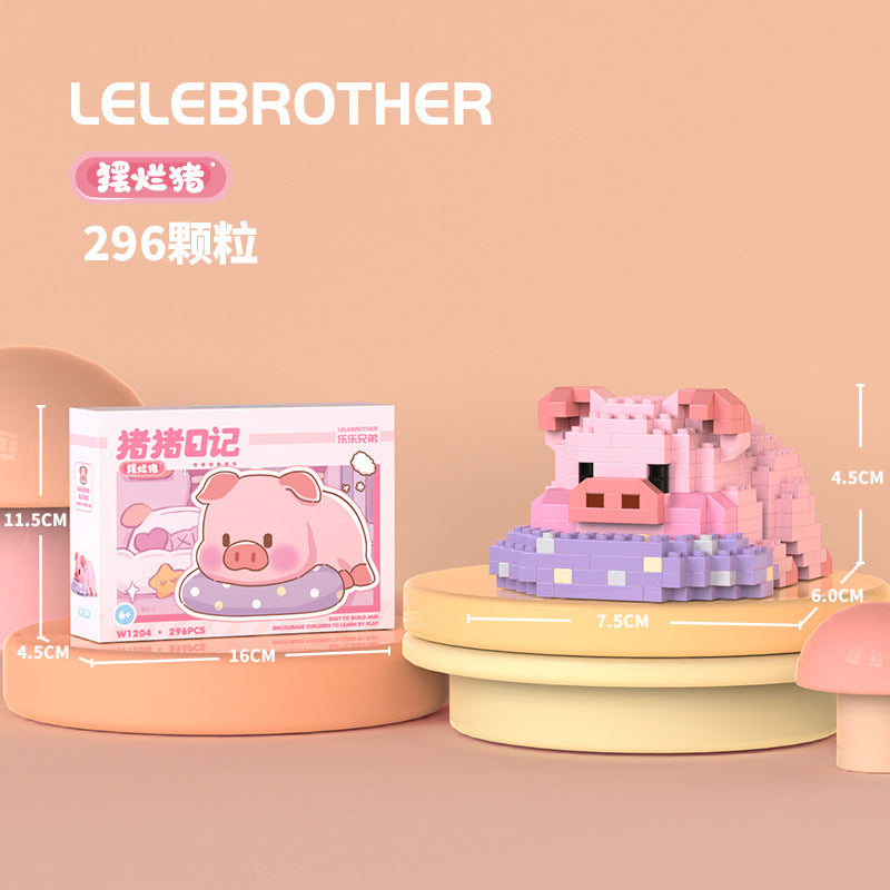 Compatible with lego micro building blocks: piggy diary kids' toys diy assembly cartoon trendy toys for street vending wholesale