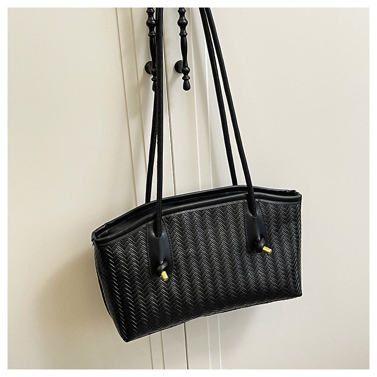 Woven commuter tote bag for women - new autumn 2025 collection: casual, minimalist, versatile shoulder bag/cosmetic bag
