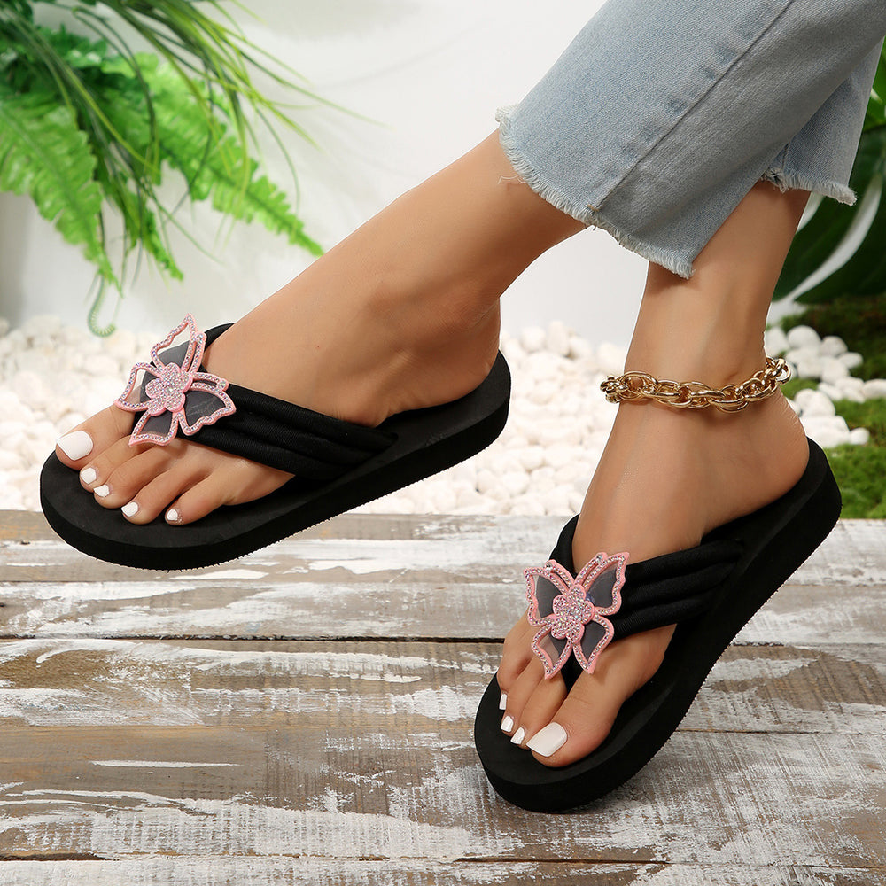 spring/summer new roman style wedge flip-flops rhinestone butterfly outdoor sandals - ready stock wholesale