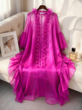 African plus size loose pleated lace ruffle sleeve top and wide leg pants set - party wedding robe two-piece outfit