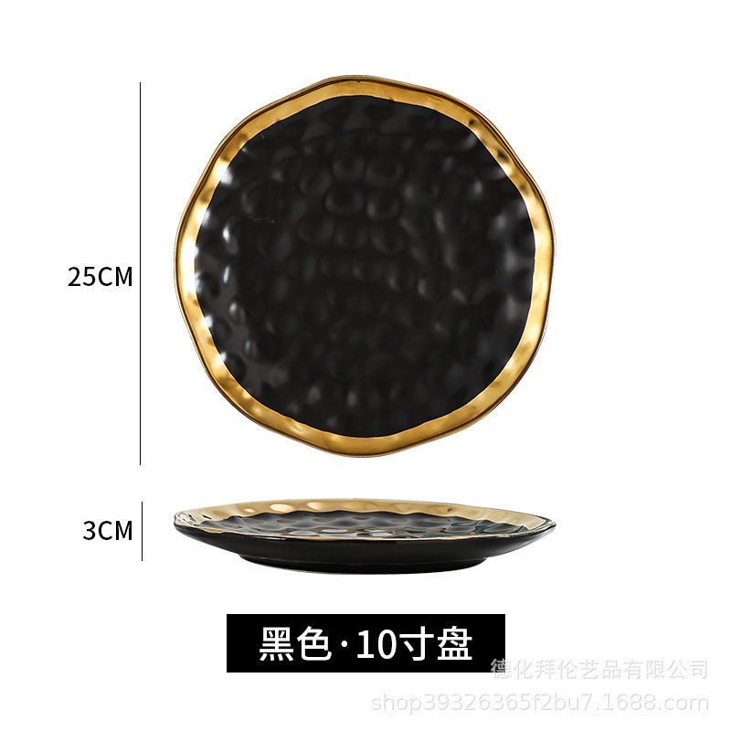 New arrival high-end gold-plated edge western steak plate matte ceramic bowl plate set combination large hat bowl wholesale