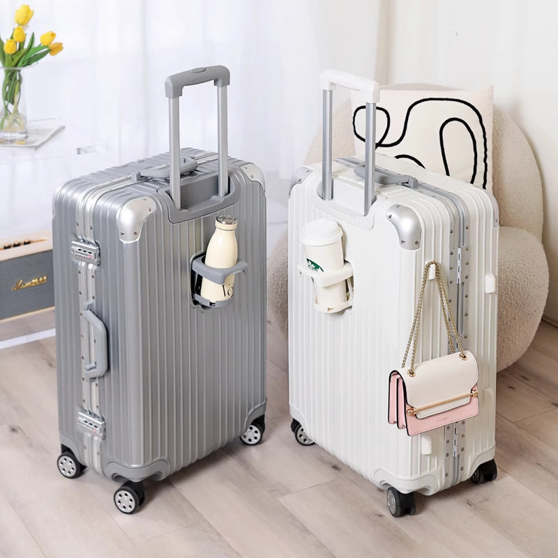 Cup holder aluminum frame suitcase women's scratch-resistant wear-resistant trolley case men's universal wheel password case fashion travel box trend