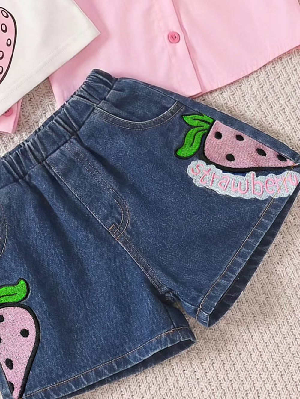 Kids clothing cross-border exclusive i lapel plaid shirt camisole jeans three-piece children's clothing