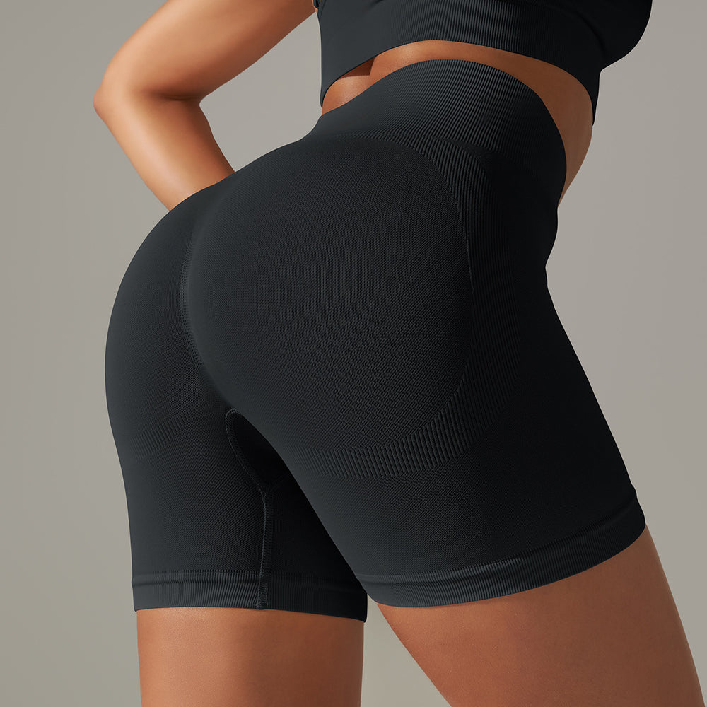 seamless tight pure color peach hip lifting high waist body shaping yoga shorts sports running fitness three-quarter pants for women