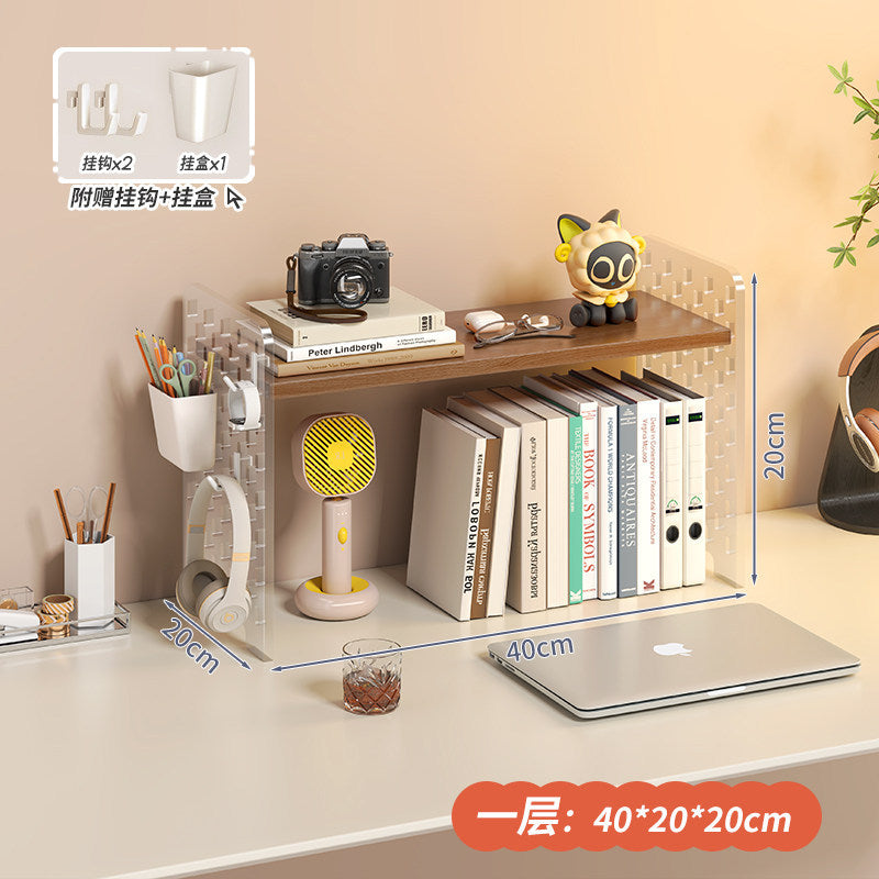 Acrylic desktop organizer, office desk pegboard, computer desk bookshelf, multi-tier storage rack with dividers