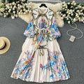 Elegant and chic printed dress for women - summer bubble sleeve tie-waist design, unique and flowy fairy dress